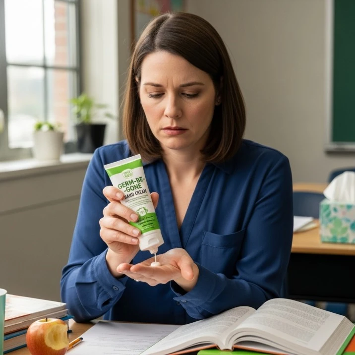 Krankgeschriebene Lehrerin Handcreme